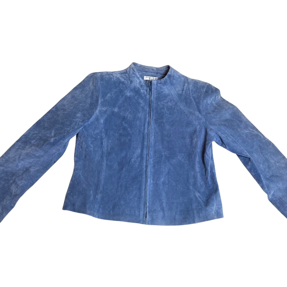 Yvonne Marie Petite Blue Suede Leather Jacket Zip Up PM Womens
